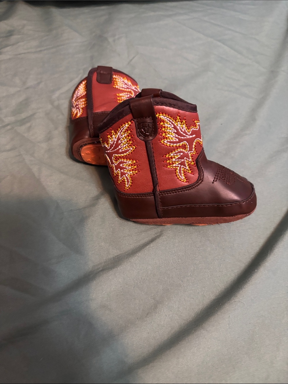 Ariat Kids Brown and Red Western Booties with Flame Embroidery